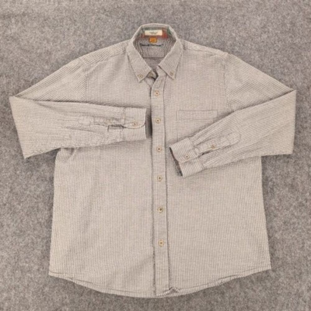 Tailor Vintage Shirt Mens Large Gray Cotton Linen Stripe Long Sleeve Button-Up